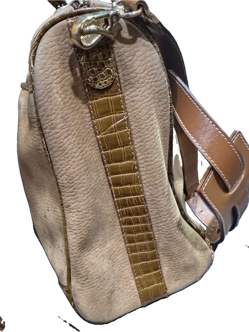 Fendi Tan Leather Tote with Croc Trim and Medallion - Picture 4 of 16